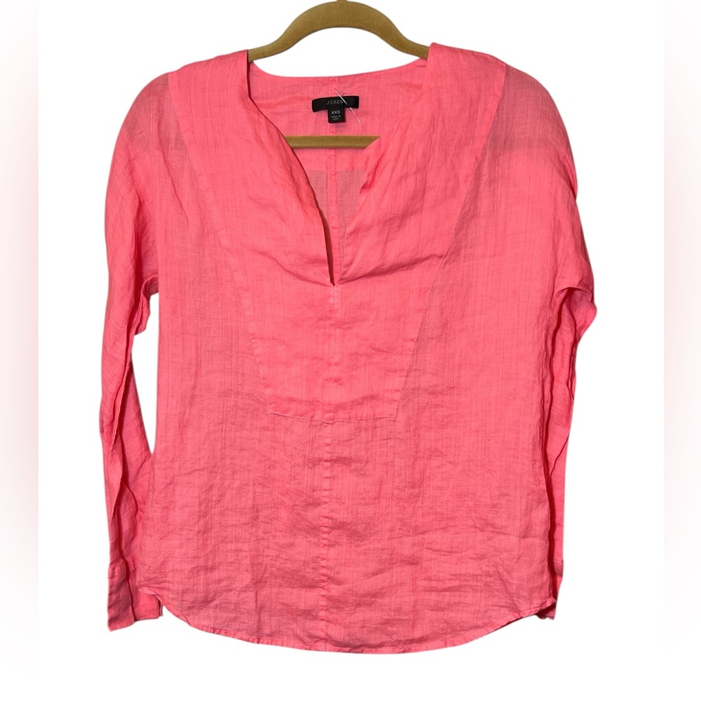 J. Crew Tea Rose Sheer Ramie Tunic Top Size XXS Linen Alternative Relaxed fit